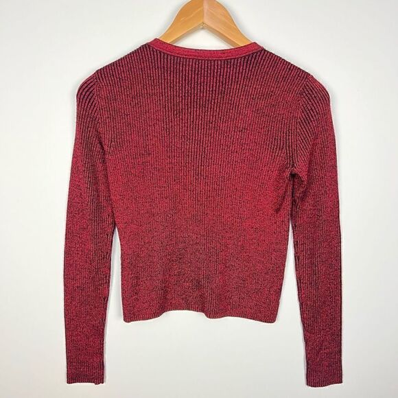Diane Von Furstenberg Metallic Merino Wool Blend Cardigan Sweater Red P / XS - Picture 2 of 11